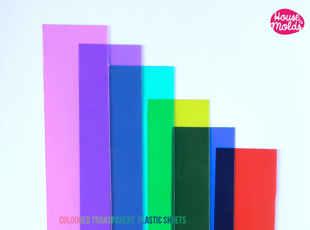 Pack of 6 Coloured Transparent Plastic thin  sheets - ideal for any type of resin inclusions scrapbooking,home decoration art projects
