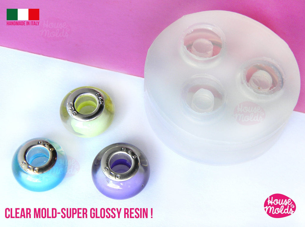 3 Cavityes Puffy Drilled Beads Clear Mold ,Mold for 3 Round  Resin beads 14 mm outer diameter 5,5 mm inner hole - super glossy !