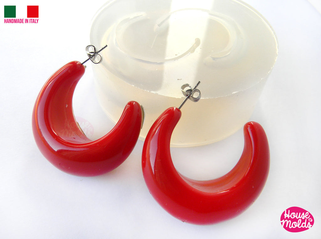 Bold Half Moon Earrings Clear mold , half moon hoops earrings mold  ,super-glossy resin , Transparent  Silicone Molds from House Of Molds