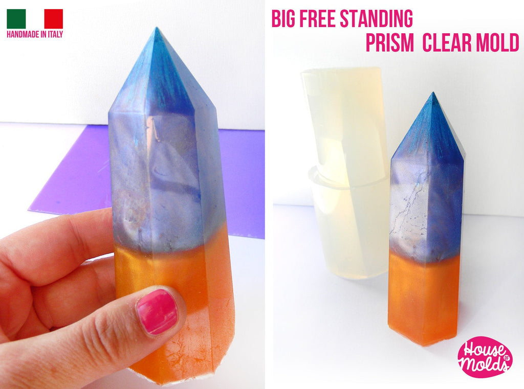 Free Standing Big 11,9 cm tall  Crystal Prism Clear Silicone Mold-Hexagonal natural shaped   House Of Molds ,super shiny surface