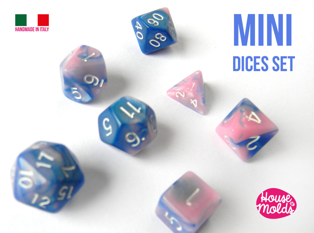 Mini Gamer Dices Set of 7 Clear Silicone Molds - HOUSE OF MOLDS-7 Mini dices with number engraved silicone clear molds,super shiny surface
