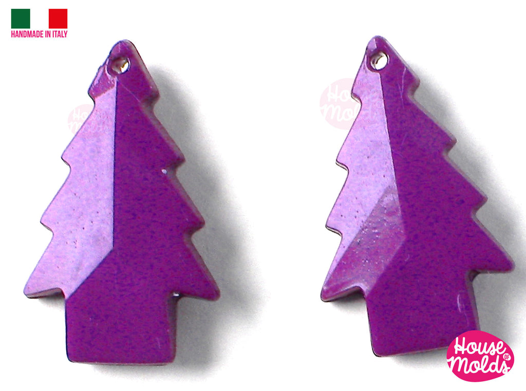 4 TINY FACETED TREES earrings Clear Mold , Pre Made Holes on Top - Transparent Mold to make earrings or pendants: super shiny