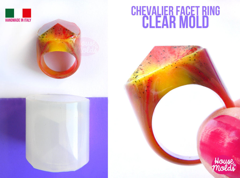 Chevalier with facet Ring Clear Silicone Mold,transparent mold to cocktails rings,super shiny surface , house of molds