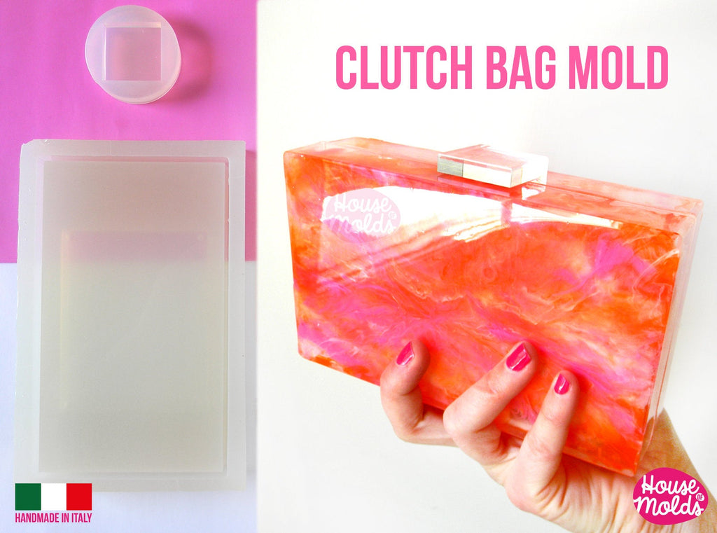 IMPERFECT B Clutch Bag Clear Mold ,rectangle Clutch 10,6 cm x 17,8 cm - Transparent Silicone Mold super shiny casting exclusive from  House of molds