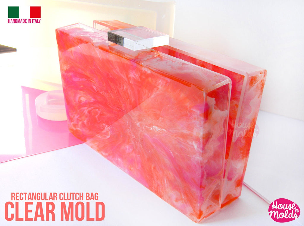 IMPERFECT B Clutch Bag Clear Mold ,rectangle Clutch 10,6 cm x 17,8 cm - Transparent Silicone Mold super shiny casting exclusive from  House of molds