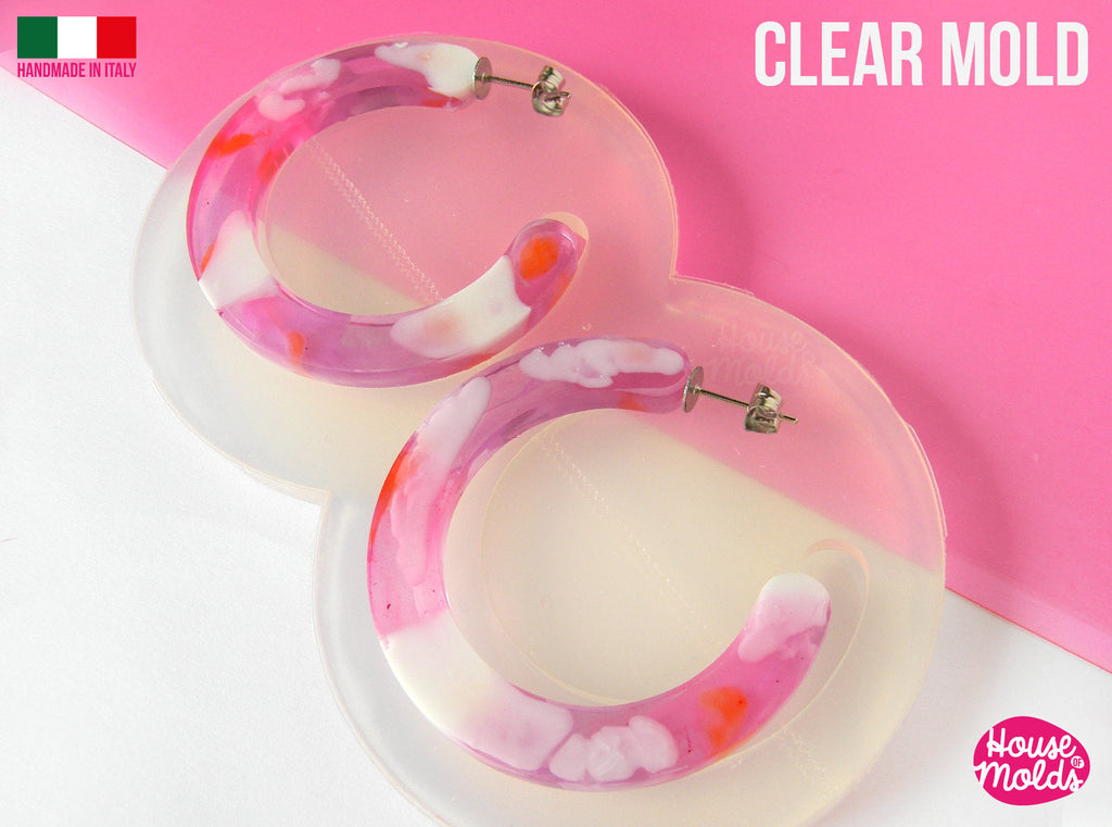 *READY TO SHIP * CC Flat Earrings Hoops Clear Mold , 47 mm diameter 4 mm thickness ,  very  easy to use Transparent Mold ,  super shiny - house of molds