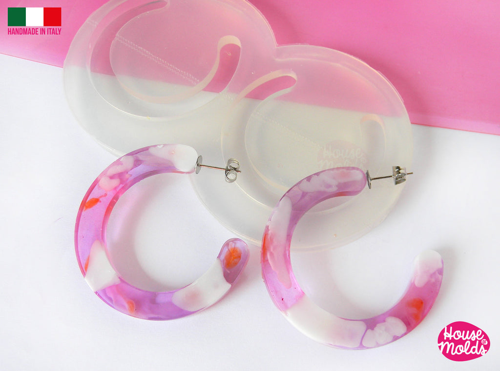 CC Flat Earrings Hoops Clear Mold , 47 mm diameter 4 mm thickness ,  very  easy to use Transparent Mold ,  super shiny - house of molds