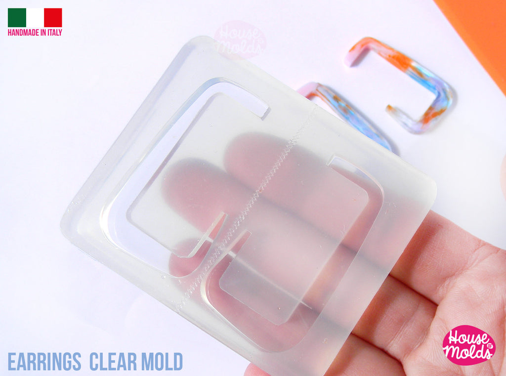 DD Flat Earrings Rectangle Hoops Clear Mold  49 mm length x 27 mm-  4 mm thickness ,easy to use Transparent Mold super shiny house of molds