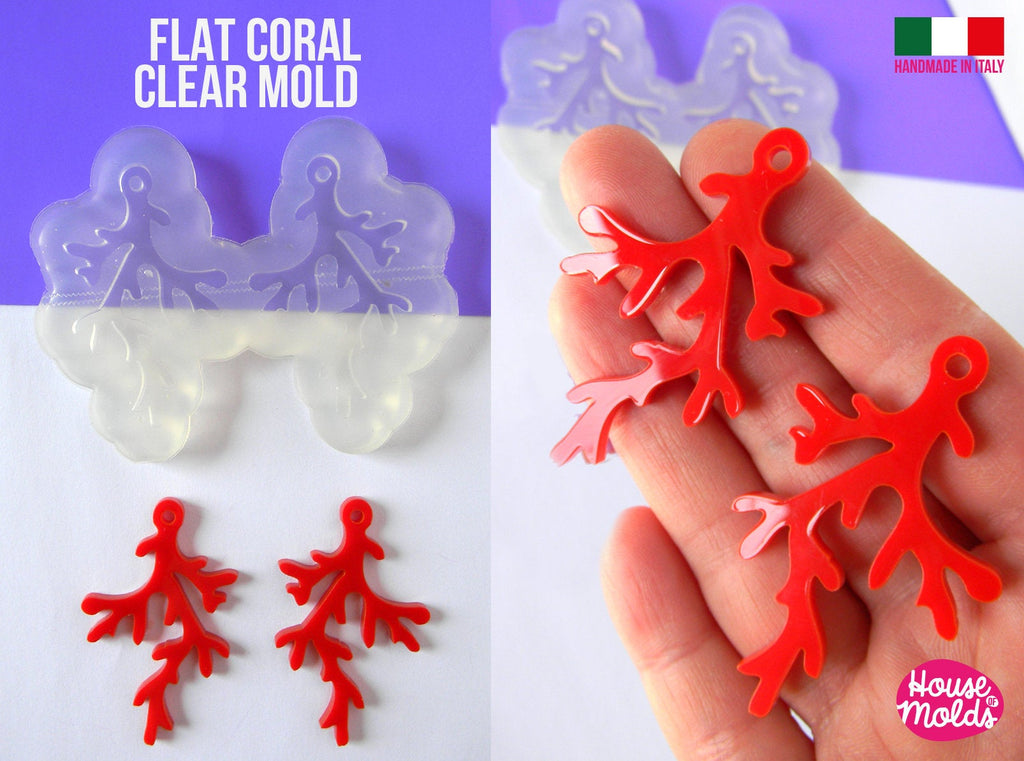 Flat Coral earrings Clear Mold ,Premade Holes ,very easy to use Transparent Silicone Mold , super shiny - house of molds