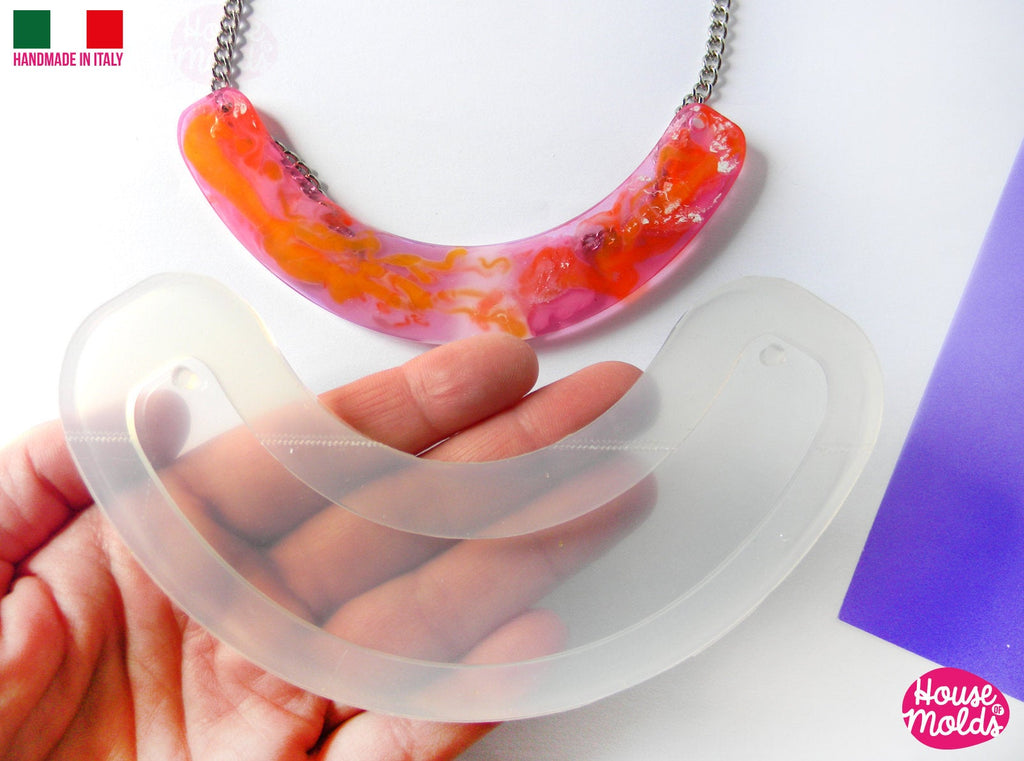 Big Smile Bib 12.5 cm wide Necklace Collier Clear resin Mold + Pre Made Holes on sides - Transparent Mold , shiny easy to use - House of Molds
