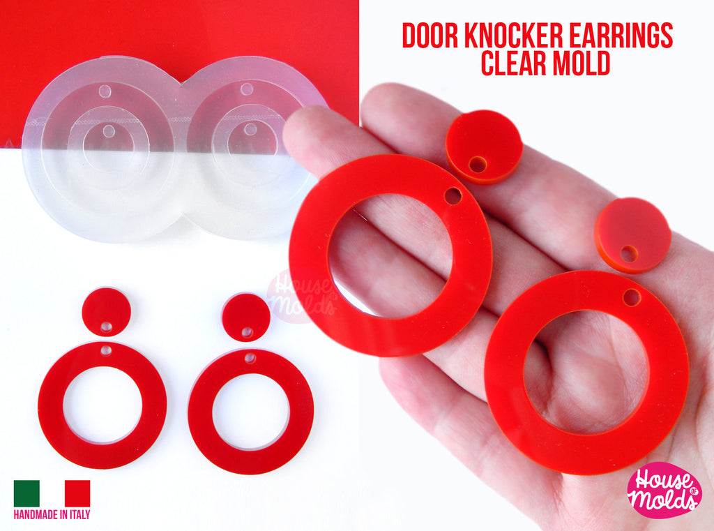 Door Knocker Round Circles earrings Clear Mold ,Premade Holes  tot 4 cavity, easy to use Transparent Mold ,  super shiny - house of molds