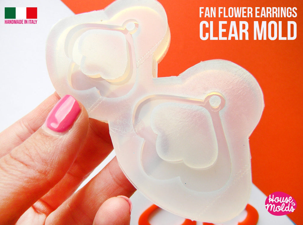 Fan Flower Flat earrings Clear Mold ,Premade Holes , 2 cavity, very  easy to use Transparent Mold ,  super shiny - house of molds