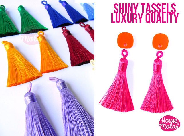 Luxury Shiny Silk Tassels - 65 mm long- 12 Colours to choose-perfect for earrings-necklace decorations making -soft and light poly silk