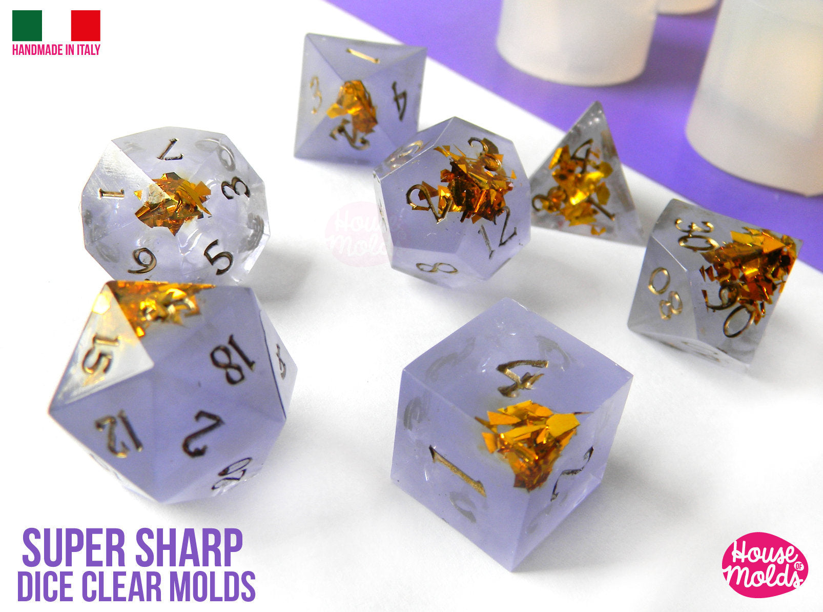 Super Sharp Gamer Dice Set of 7 Clear Silicone Molds - HOUSE OF MOLDS- –  House Of Molds