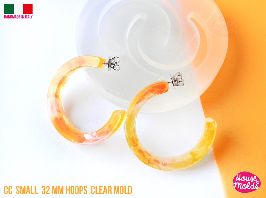 CC SMALL Flat Earrings Hoops Clear Mold , 32 mm diameter 4 mm thickness ,  very  easy Transparent Mold ,  super shiny - house of molds