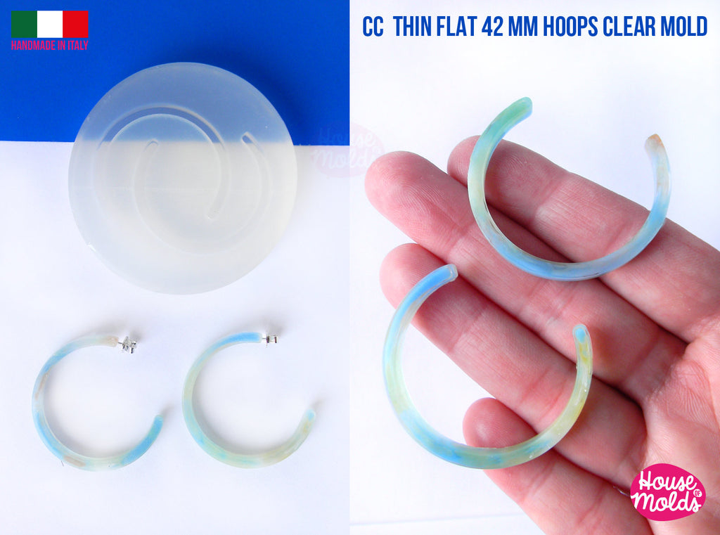 CC THIN Flat Earrings Hoops Clear Mold , 42 mm diameter 4 mm thickness ,  very  easy Transparent Mold ,  super shiny - house of molds