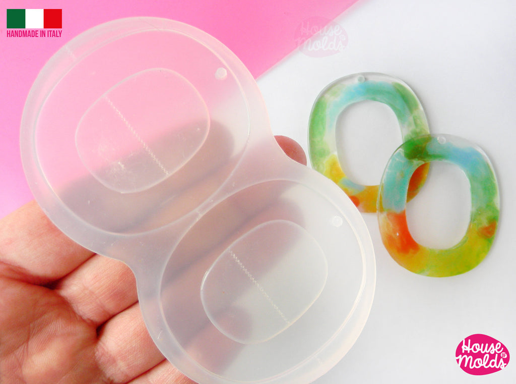 Organic open circles earrings Clear Mold , Premade Holes , measurements 55 x 48 mm thickness 3 mm , easy and  super shiny - house of molds
