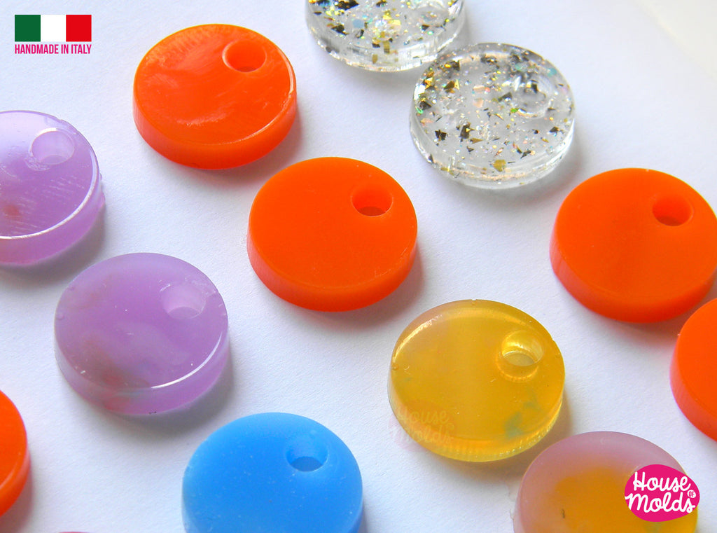 Round Studs earrings Clear Mold , 15 mm diameter Premade Holes , 16 cavities, very easy to use  super shiny - house of molds