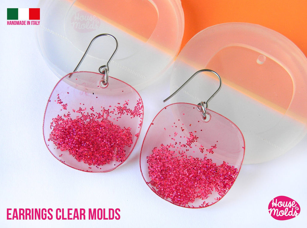 2 Flat Stones earrings Clear Molds , Premade Holes on top , measurements 33 x 34 mm thickness 2 mm , easy and  super shiny - house of molds