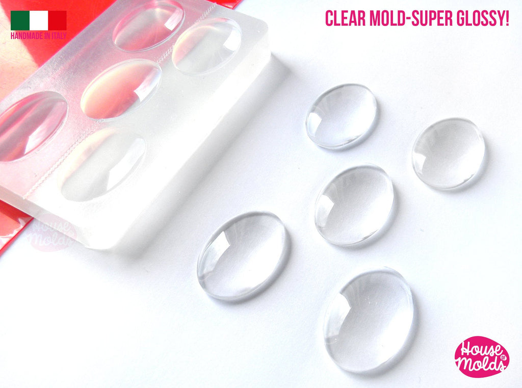 25 x18 mm Cabochon Mold  multi cavityes ,clear Mold to make smooth and super glossy resin Earrings, Ring Top , Oval  Pendants and House of molds