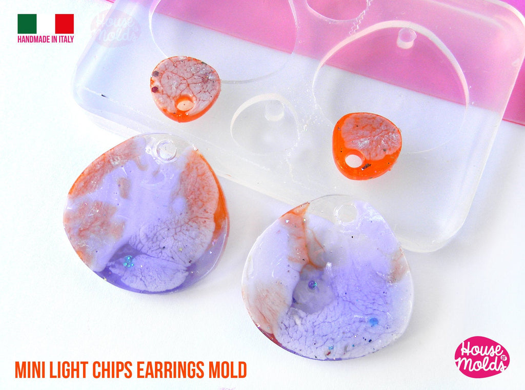 Mini Light Cips earrings Clear Molds , Premade Holes on top , measurements 24  x 25 mm thickness 2 mm - super shiny - house of molds