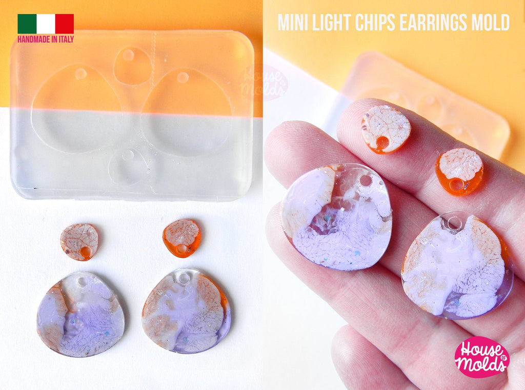 Mini Light Cips earrings Clear Molds , Premade Holes on top , measurements 24  x 25 mm thickness 2 mm - super shiny - house of molds