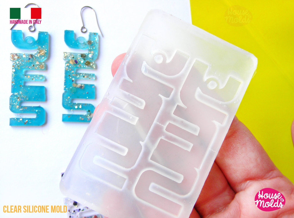 YES 90s earrings Clear Molds , Premade Holes on top , measurements 57 x 21 mm thickness 2 mm , easy and  super shiny - house of molds