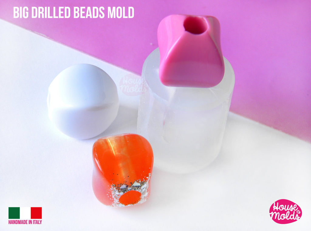 Twisted Squared Big Drilled Bead Clear Mold ,measurements 19 mm x 15 mm inner hole 6 mm diameter-  super shiny Special House of mold design