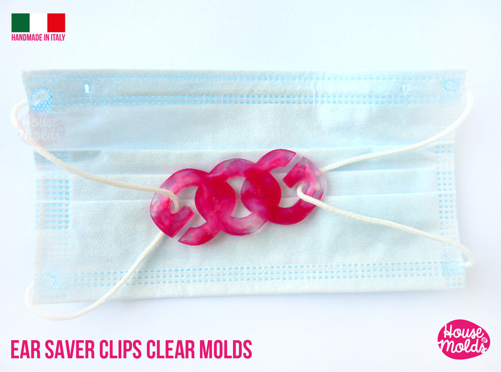 Ear Saver Clips Clear Molds , Chain Design 01 - measurements 73 mm x 32 mm -  thickness 2 mm - super shiny - house of molds