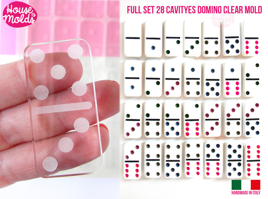 DEFECTED B- Full Set 28 cavityes real size Domino Clear Silicone Molds  - Play domino with dots engraved silicone clear molds
