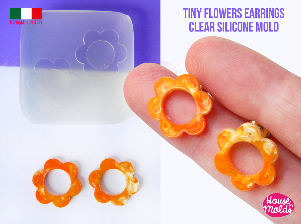 Tiny Flowers earrings Clear Molds , measurements 16 mm diameter -  thickness 2 mm - super shiny - house of molds
