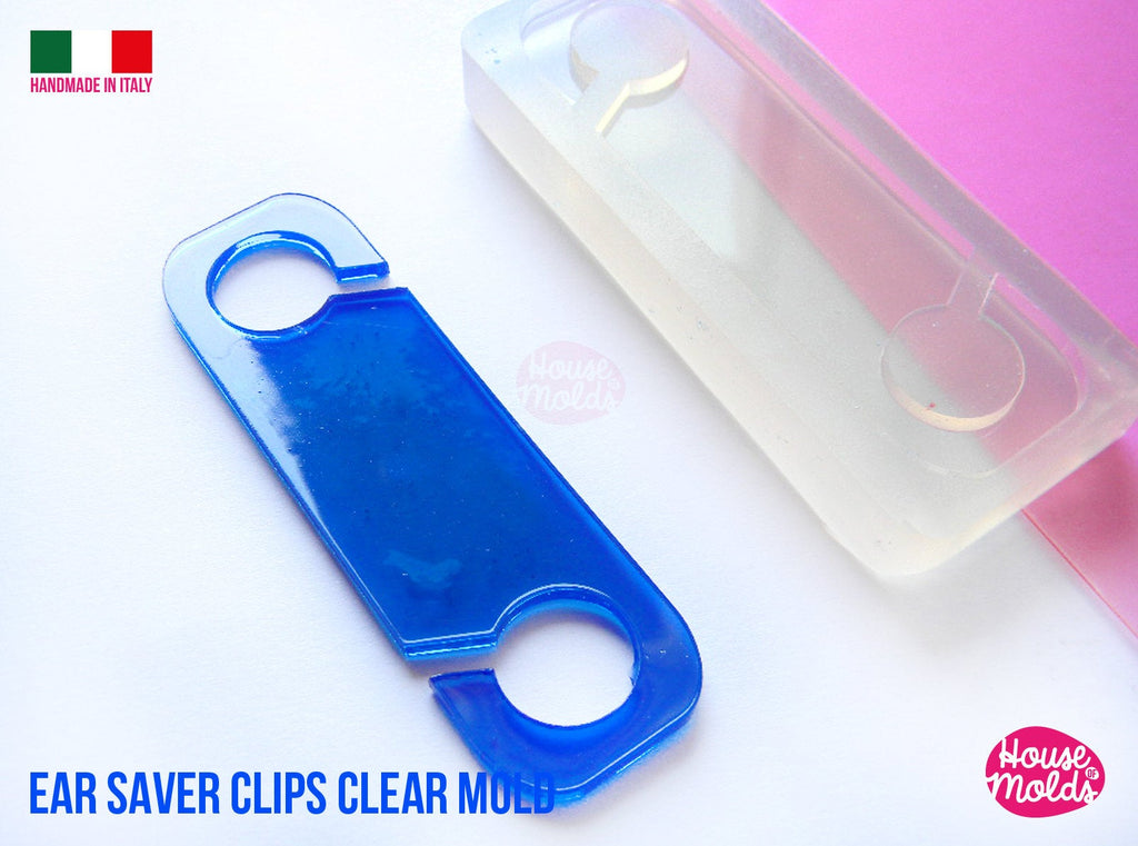 Ear Saver Clips Clear Molds , Rectangle Design 03 - measurements 67 mm x 20 mm -  thickness 2 mm - super shiny - house of molds