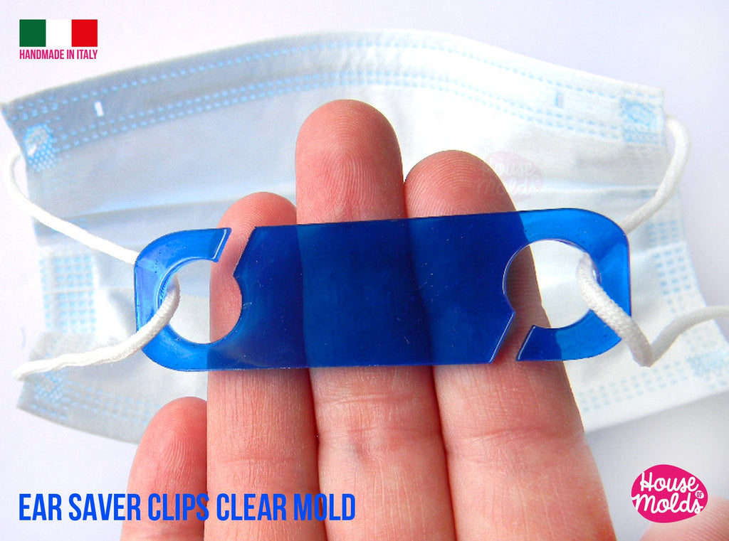 Ear Saver Clips Clear Molds , Rectangle Design 03 - measurements 67 mm x 20 mm -  thickness 2 mm - super shiny - house of molds