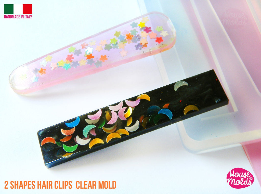 IMPERFECT Hair Clips 2 Flat Shapes Clear Mold ,1 rectangle 1 oblong triangle  - Transparent Silicone Mold super shiny  House of molds