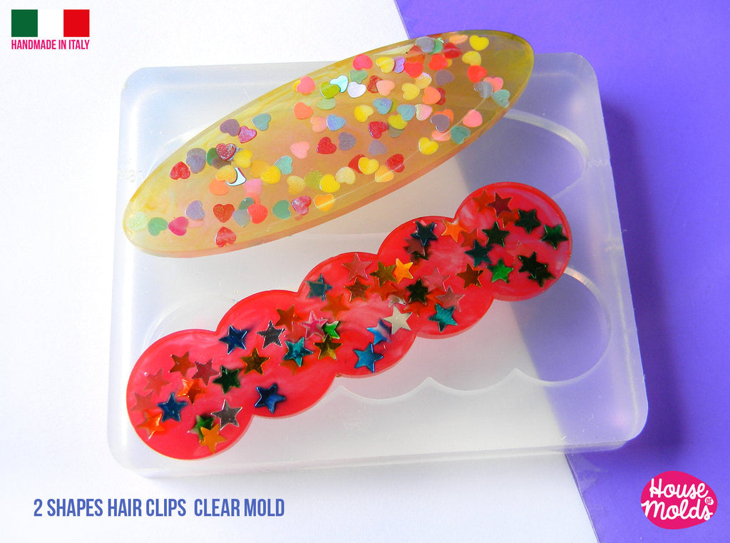 READY TO SHIP - Hair Clips 2 Flat Shapes Clear Mold ,1 scalloped 1 oval  - Transparent Silicone Mold super shiny  House of molds