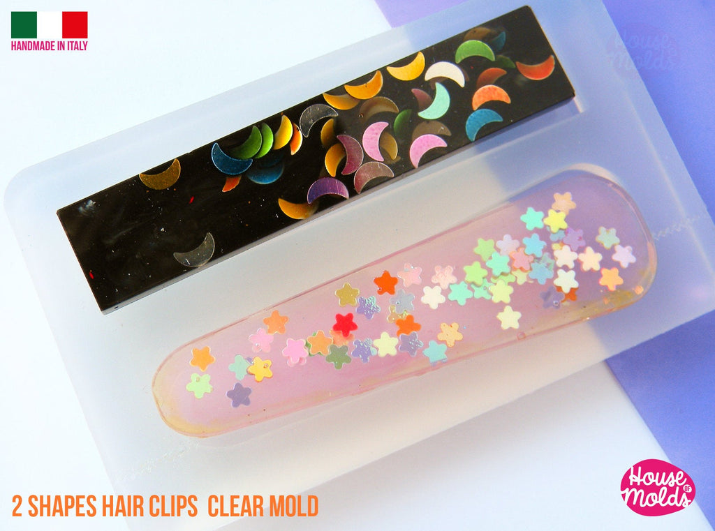 Hair Clips 2 Flat Shapes Clear Mold ,1 rectangle 1 oblong triangle  - Transparent Silicone Mold super shiny  House of molds