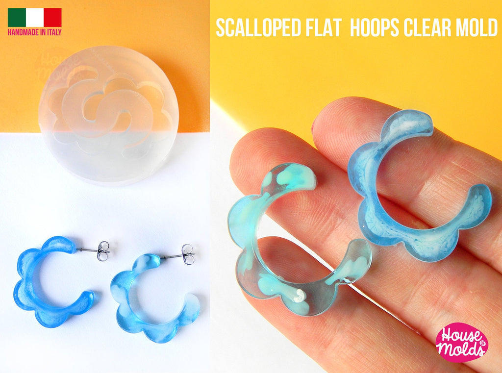 SCALLOPED  Earrings Hoops Clear Mold , 28 mm diameter 4 mm thickness ,  very  easy Transparent Mold ,  super shiny - house of molds