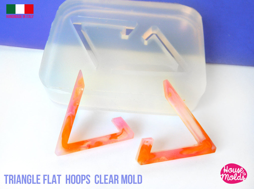 TRIANGLE earrings Hoops Clear Mold , 28 x 26 mm  4 mm thickness ,  very  easy Transparent Mold ,  super shiny - house of molds