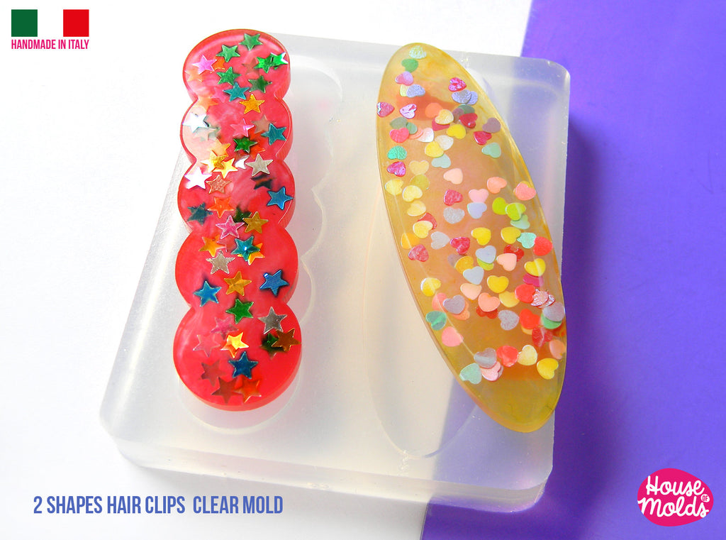 Hair Clips 2 Flat Shapes Clear Mold ,1 scalloped 1 oval  - Transparent Silicone Mold super shiny  House of molds