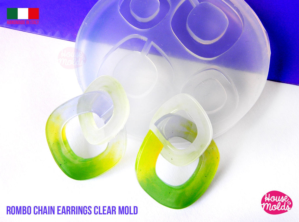 Rombo Chain Earrings 4 cavityes Clear Mold , 2 mm thickness ,  super shiny light weight earrings clear mold  - house of molds