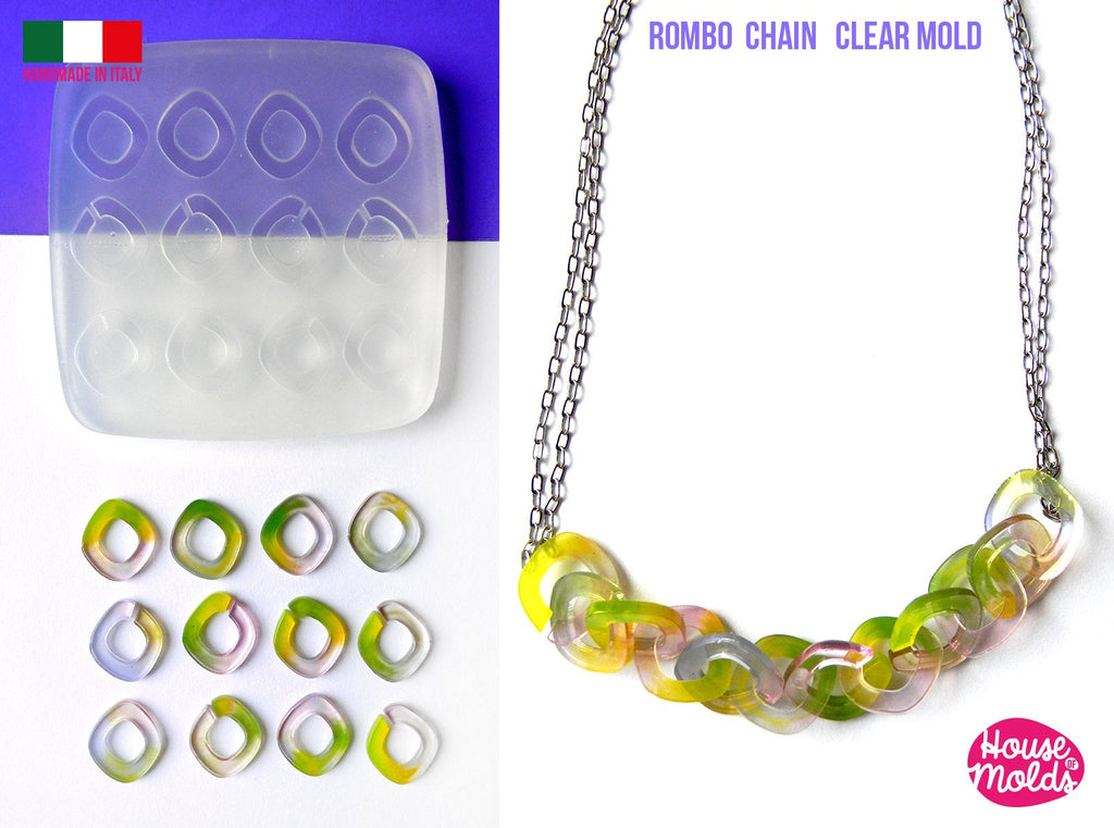 IMPERFECT Rombo CHAIN Clear Mold - each chain element is 17x15 mm -great to  make resin collier , bangles , earrings -shiny surface super glossy