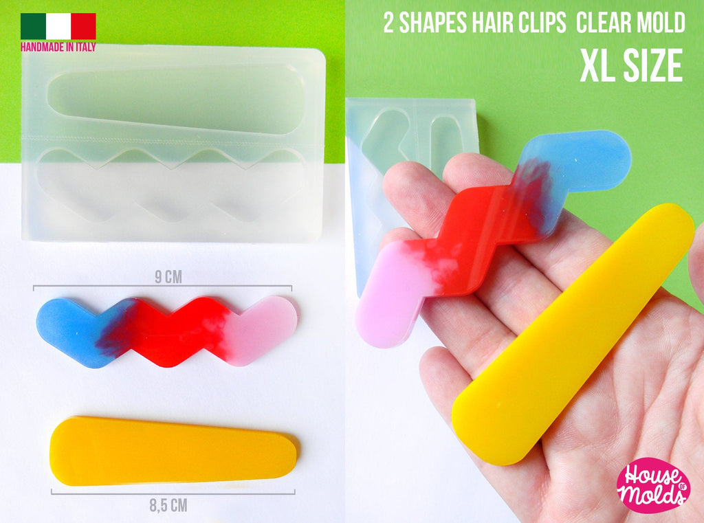 XL Hair Clips 2 Flat Shapes Clear Mold - Zig Zag and Triangle  - Transparent Silicone Mold super shiny  House of molds - HOMHCZTXL