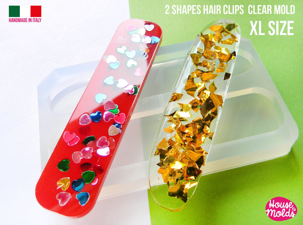 XL Hair Clips 2 Flat Shapes Clear Mold - Organic and Rounded Rectangle  - Transparent Silicone Mold super shiny  House of molds - HOMHCORRXL