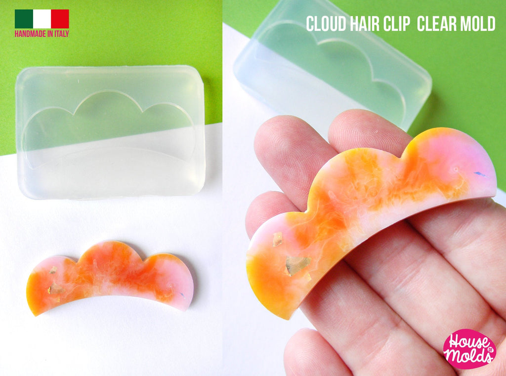 Cloud Hair Clip  Clear Mold ,1 cavity  - Transparent Silicone Mold super shiny  House of molds