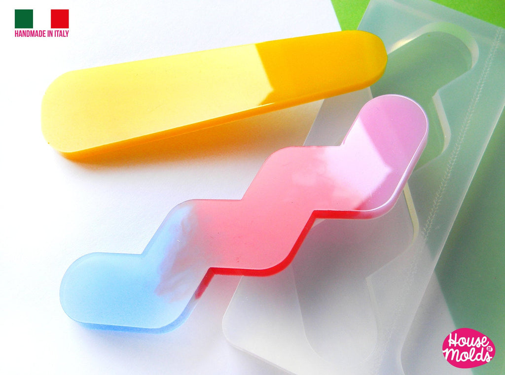 XL Hair Clips 2 Flat Shapes Clear Mold - Zig Zag and Triangle  - Transparent Silicone Mold super shiny  House of molds - HOMHCZTXL