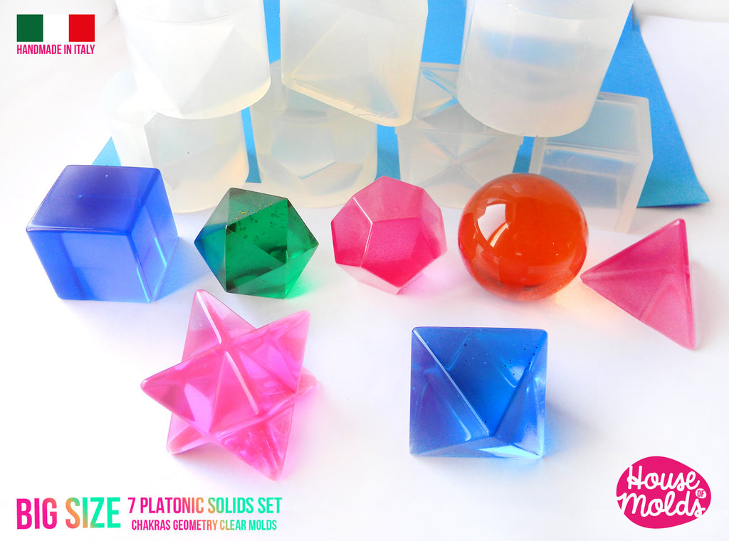 Big Size 7 Platonic Solids Set Of  7 Clear Silicone Molds - HOUSE OF MOLDS-7 Chakra geometry set of 7  molds for resin,super shiny surface