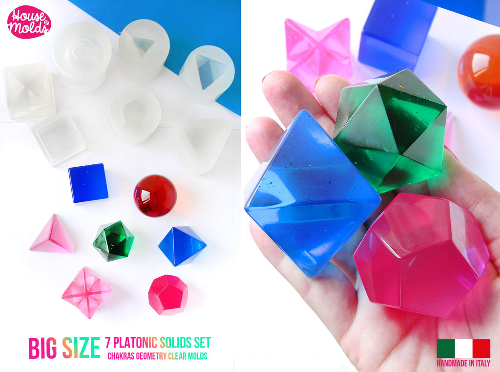 Big Size 7 Platonic Solids Set Of  7 Clear Silicone Molds - HOUSE OF MOLDS-7 Chakra geometry set of 7  molds for resin,super shiny surface