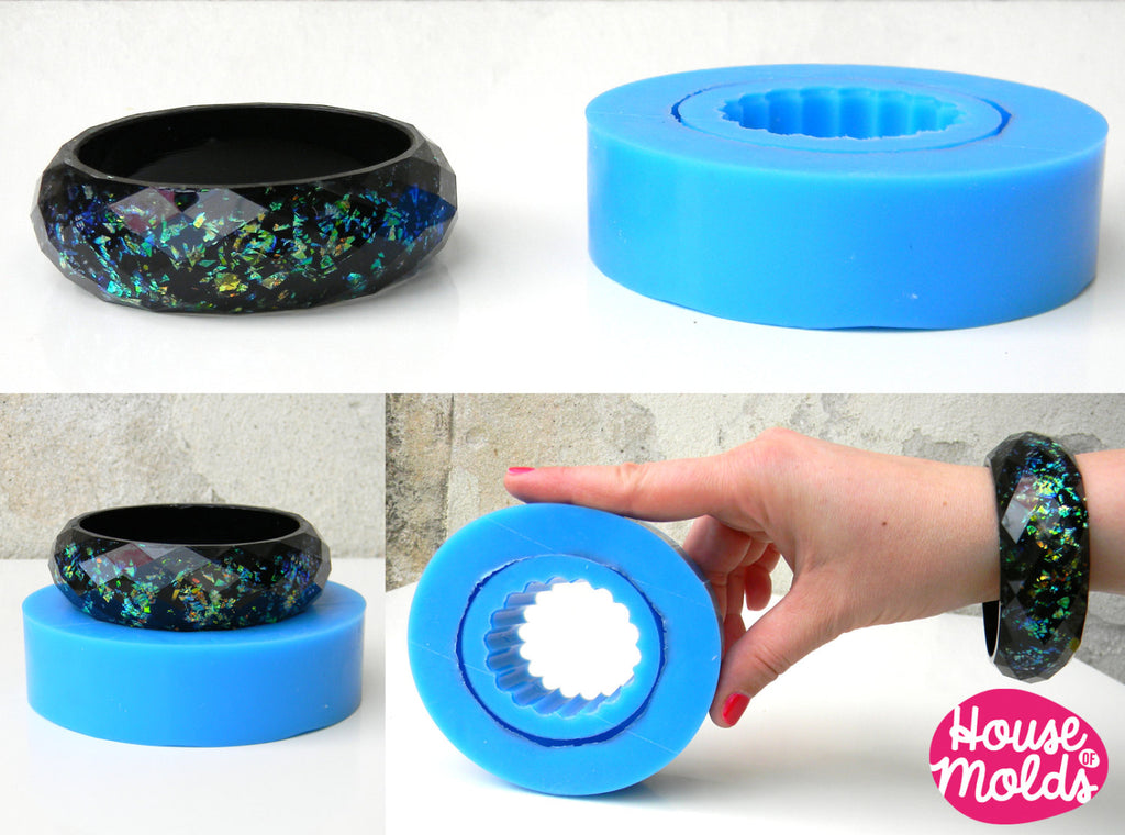 Classic Bold Faceted bangle Mold, 68 mm inner diameter bangle ,  flexible silicone mold shiny results