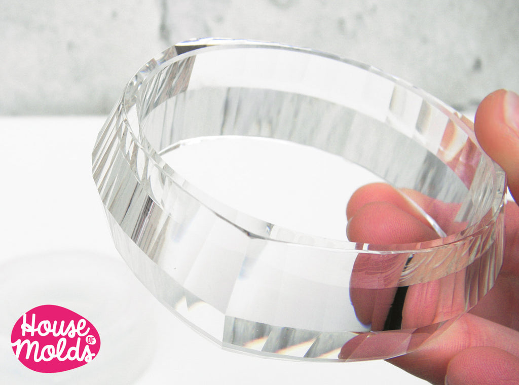 Modern Faceted Bangle Mold , 68 mm inner diameter - 25 mm tall bangle , Clear Rubber mold super shiny results