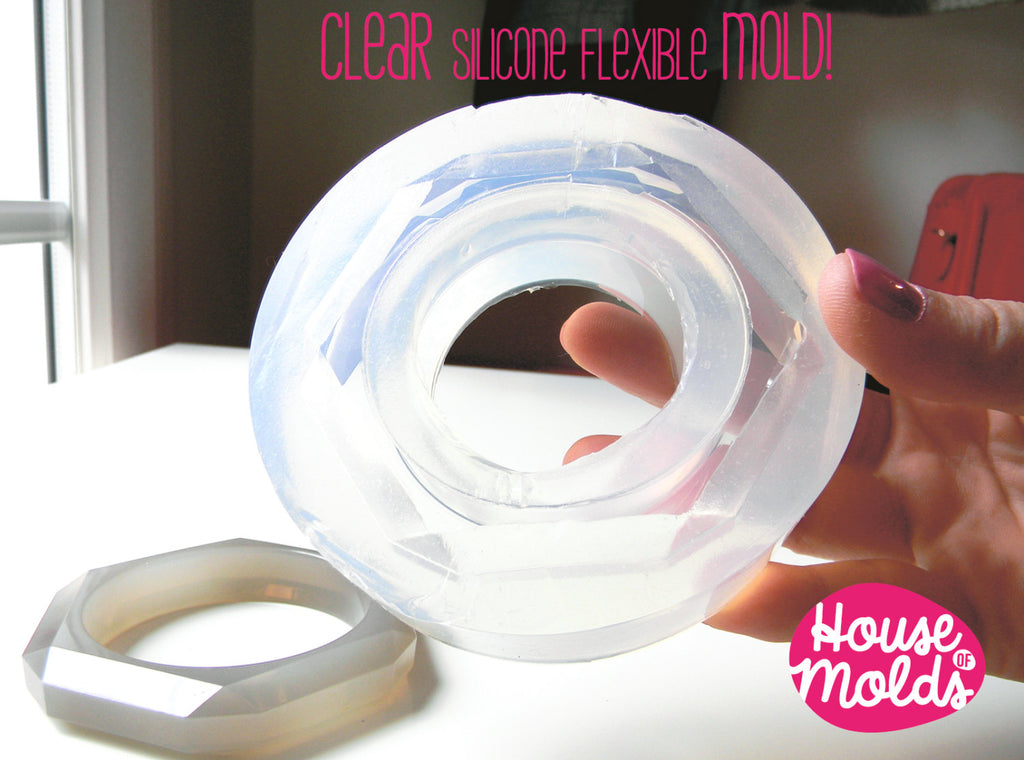 Clear Rubber mold For Thin Faceted  Bangle, 63 mm inner diameter and  15 mm tall bangle -perfect to embed flowers and gems